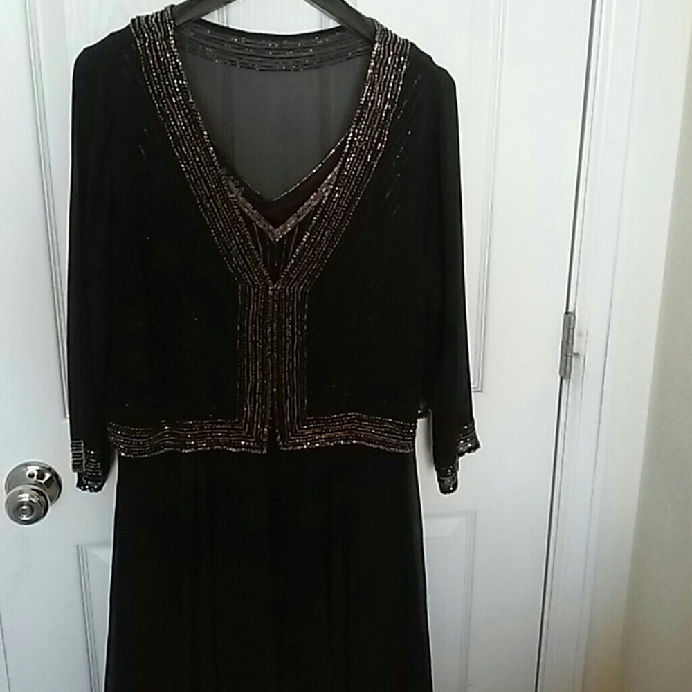 JKARA Black Beaded Evening Gown Floor length